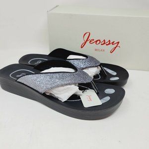 Jeossy Milan Women's Metallic Silver Thong Platform Sandals Size 10 To 10.5